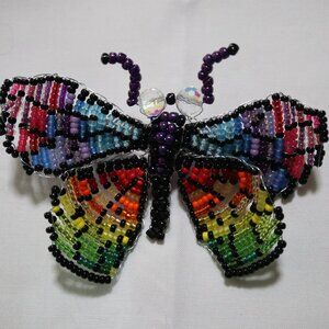 Hair Clip Butterfly Handmade Beaded using Miyuki Glass Beads Rainbow colors 4.5"